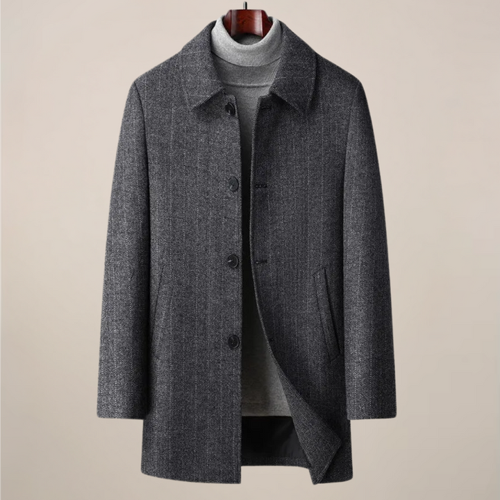 Elegant Herringbone Herr Rock med Spetsig Krage | Stilig och Maskintvättbar för Vinterpendling 1