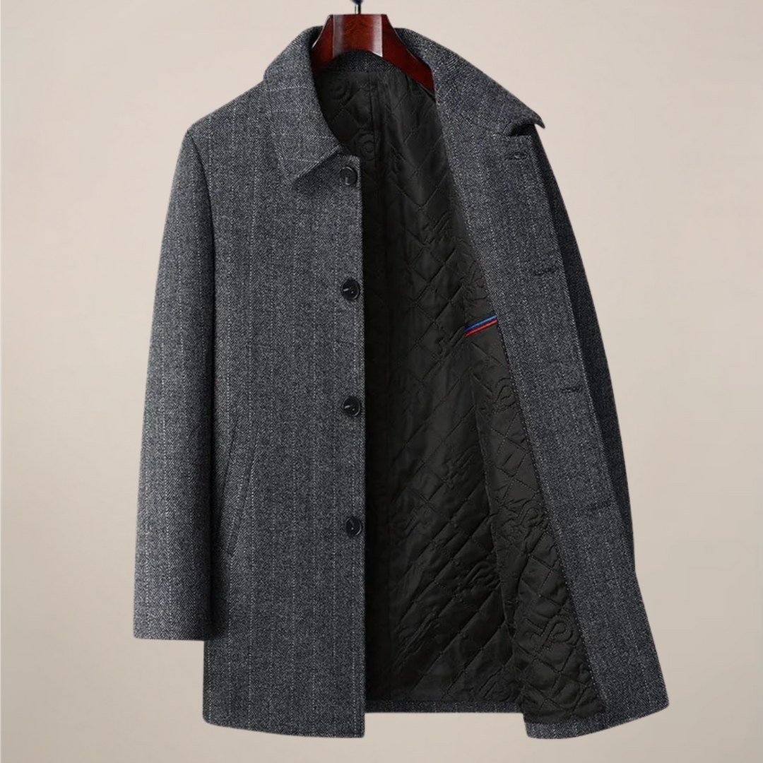 Elegant Herringbone Herr Rock med Spetsig Krage | Stilig och Maskintvättbar för Vinterpendling 2