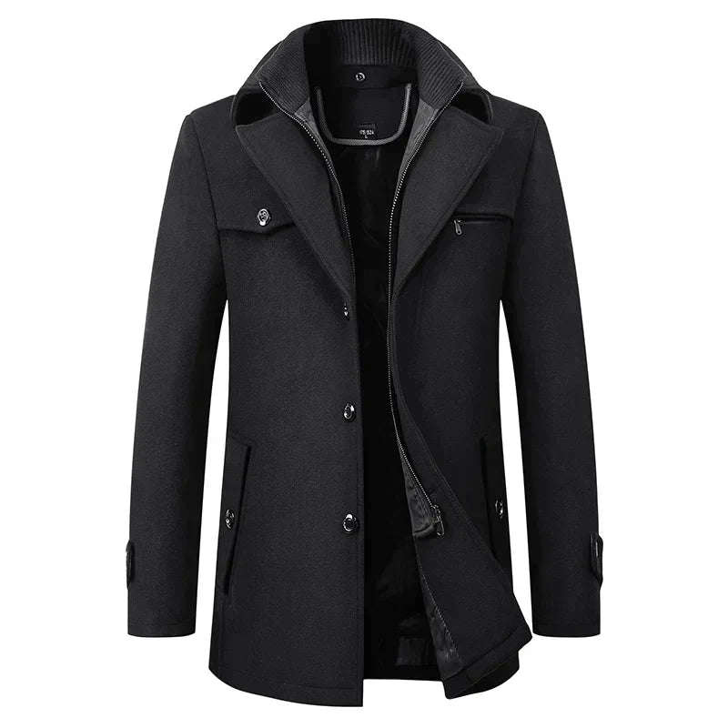 Elegant Herrkappa med Dubbelstängning & Skräddarsydd Lapel | Mångsidig Design för Kalla Dagar 0