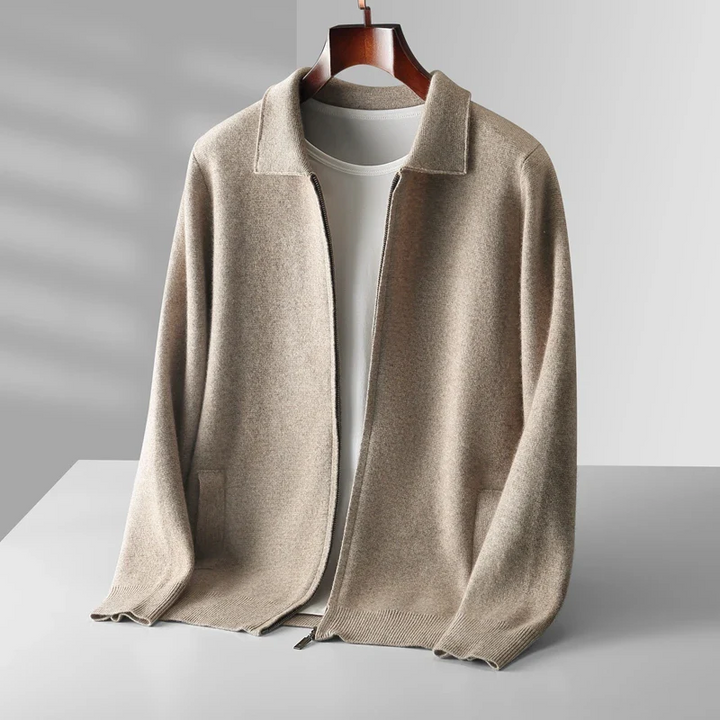 Elegant Herrkofta | Zip Up Cardigan med Skjortkrage &amp; Fickor | Mångsidig Stil för Smart-Casual Look 2