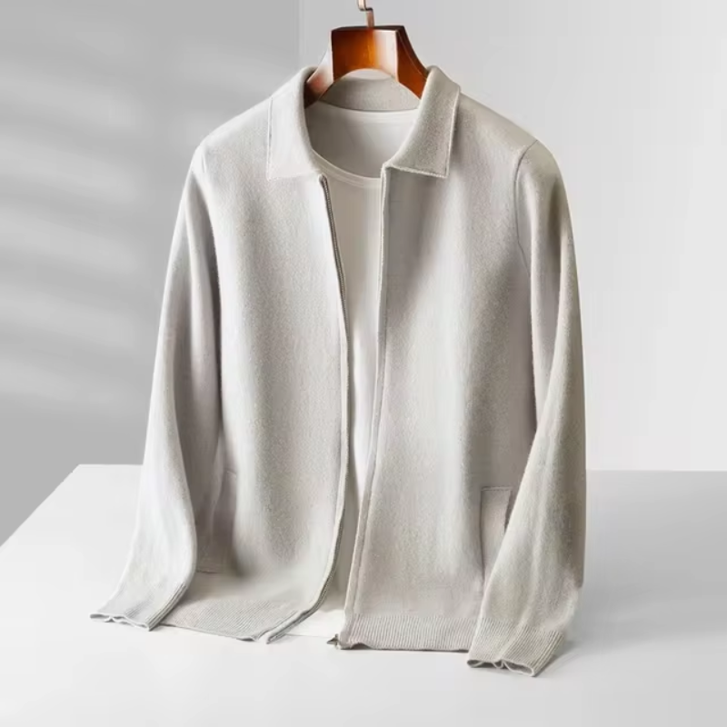 Elegant Herrkofta | Zip Up Cardigan med Skjortkrage &amp; Fickor | Mångsidig Stil för Smart-Casual Look 3
