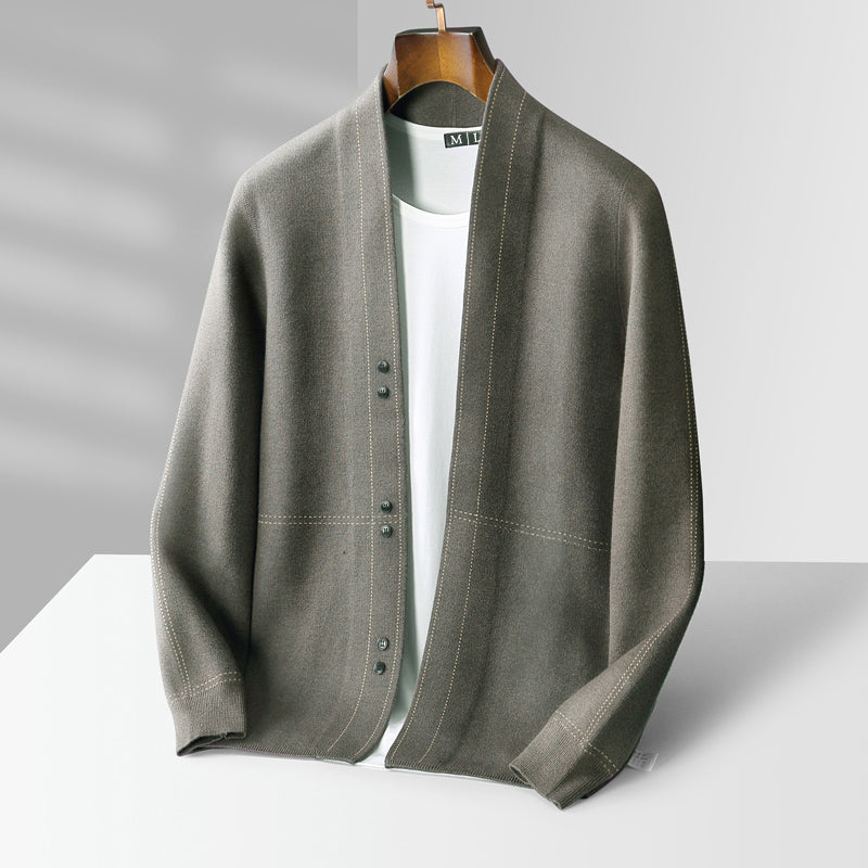 Elegant Herrkofta med Kragelös Design och Knäppning | Modern Stil för Avslappnade Tillfällen 0