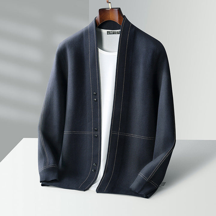 Elegant Herrkofta med Kragelös Design och Knäppning | Modern Stil för Avslappnade Tillfällen 2