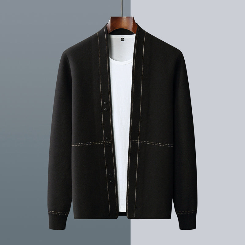 Elegant Herrkofta med Kragelös Design och Knäppning | Modern Stil för Avslappnade Tillfällen 3