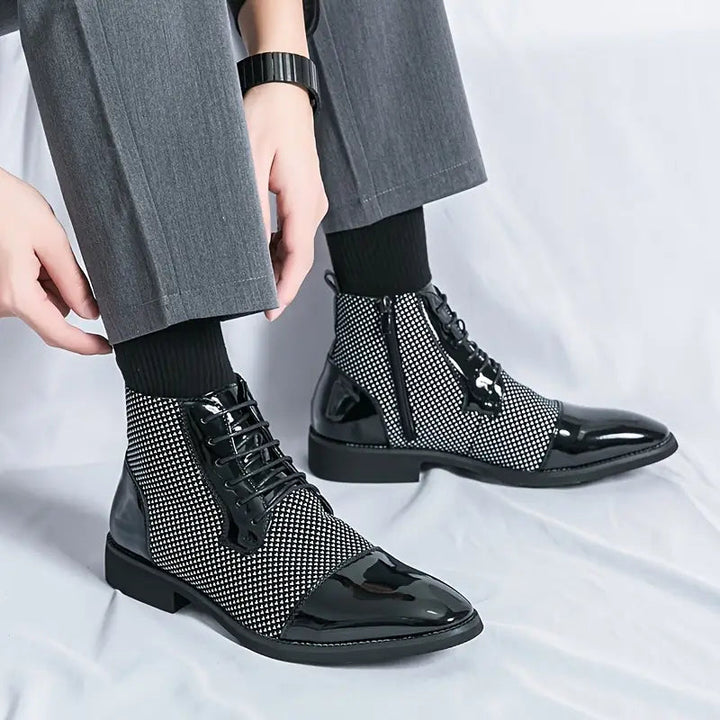 Elegant Houndstooth | Derby-skor för Män med Spetsig Tå | Stilren Design för Vardags och Fest 2