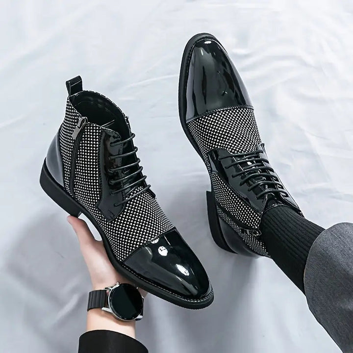Elegant Houndstooth | Derby-skor för Män med Spetsig Tå | Stilren Design för Vardags och Fest 3