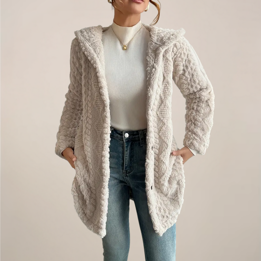 Elegant Huva | Damjacka med Plysch och Jacquardmönster | Varm och Avslappnad Passform för Allt-i-Ett Stil 0