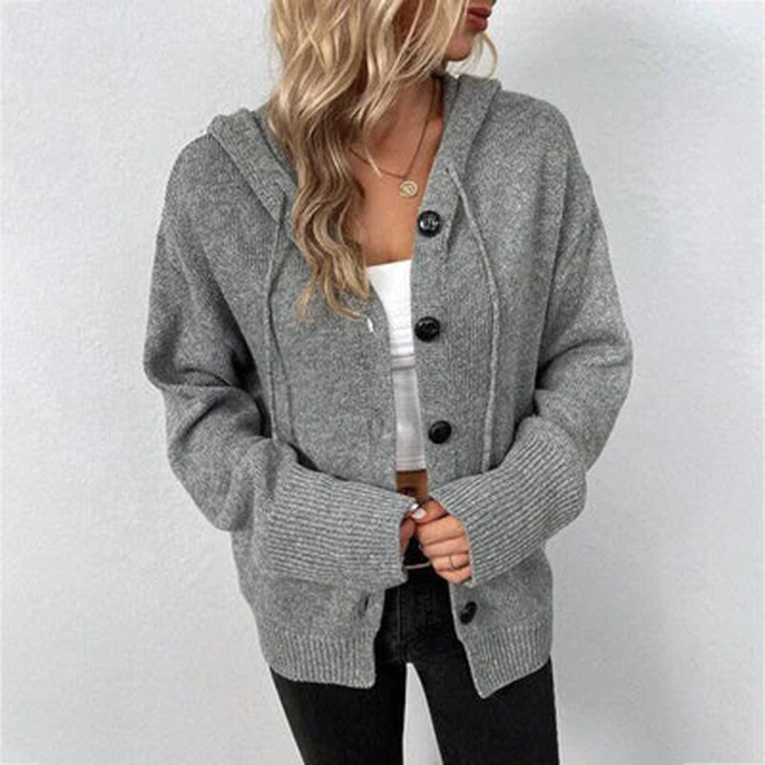 Elegant Huvkofta | Mjuk Stickad Design med Huva | Avslappnad Passform för Komfort och Stil 2