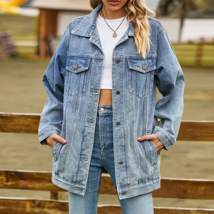 Elegant Jeansjacka Dam | Svart Denimjacka med Praktiska Fickor | Tidlös Stil för Varje Tillfälle 2