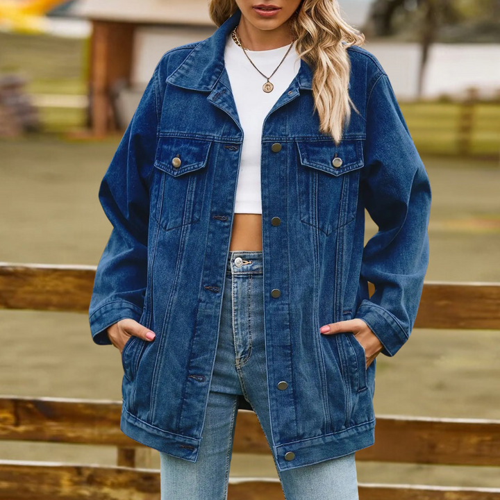Elegant Jeansjacka Dam | Svart Denimjacka med Praktiska Fickor | Tidlös Stil för Varje Tillfälle 3
