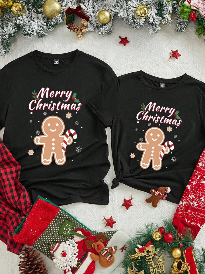 Elegant Jul T-shirt Set | Unisex Svart T-shirt med Rolig Julgrafik | Bekväm Passform för Par 5