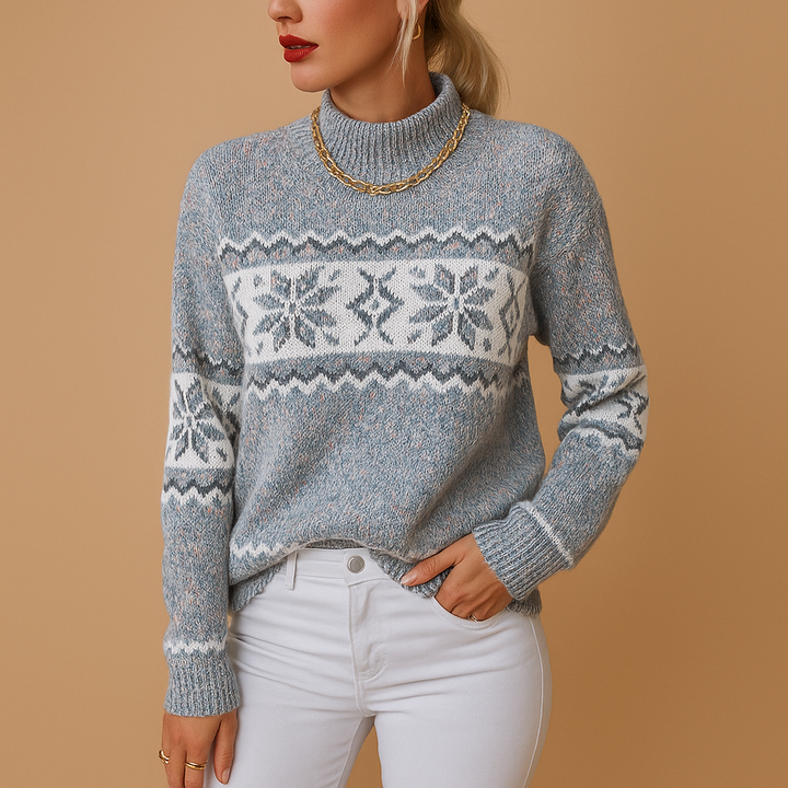 Elegant Jultröja | Snöflingadesign med Turtleneck i Mjuk Ullblandning för Värme och Stil 0