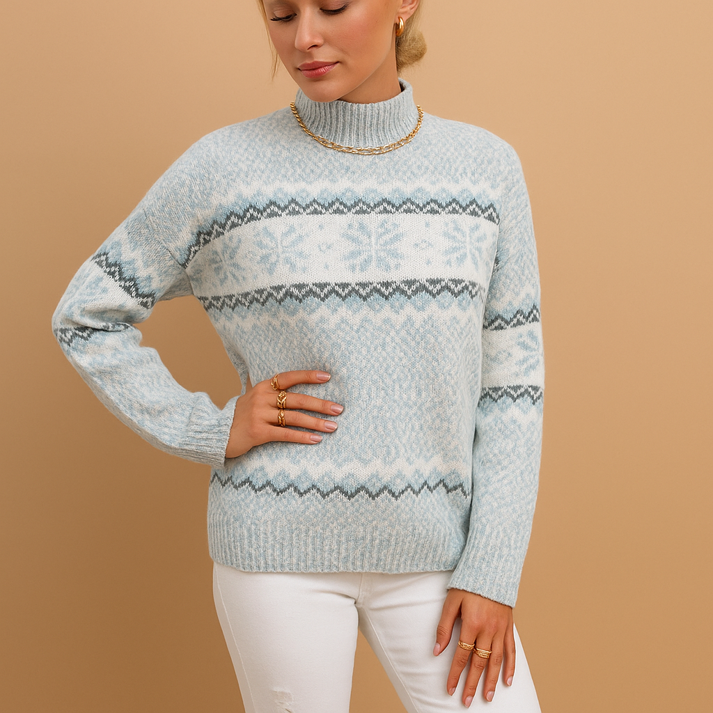 Elegant Jultröja | Snöflingadesign med Turtleneck i Mjuk Ullblandning för Värme och Stil 1