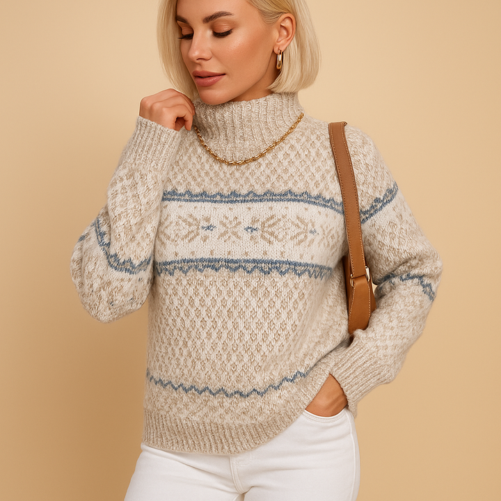 Elegant Jultröja | Snöflingadesign med Turtleneck i Mjuk Ullblandning för Värme och Stil 3