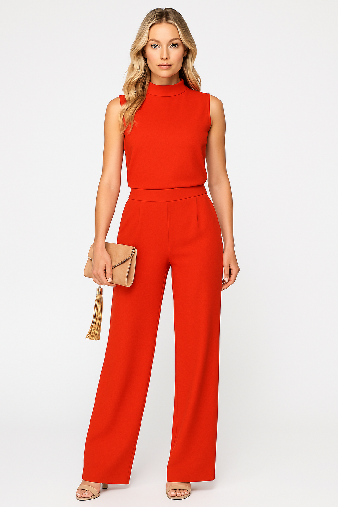 Elegant Jumpsuit Med Vida Ben För Kvinnor | Ärmlös Design Med Elastisk Midja För Komfort Och Stil 0
