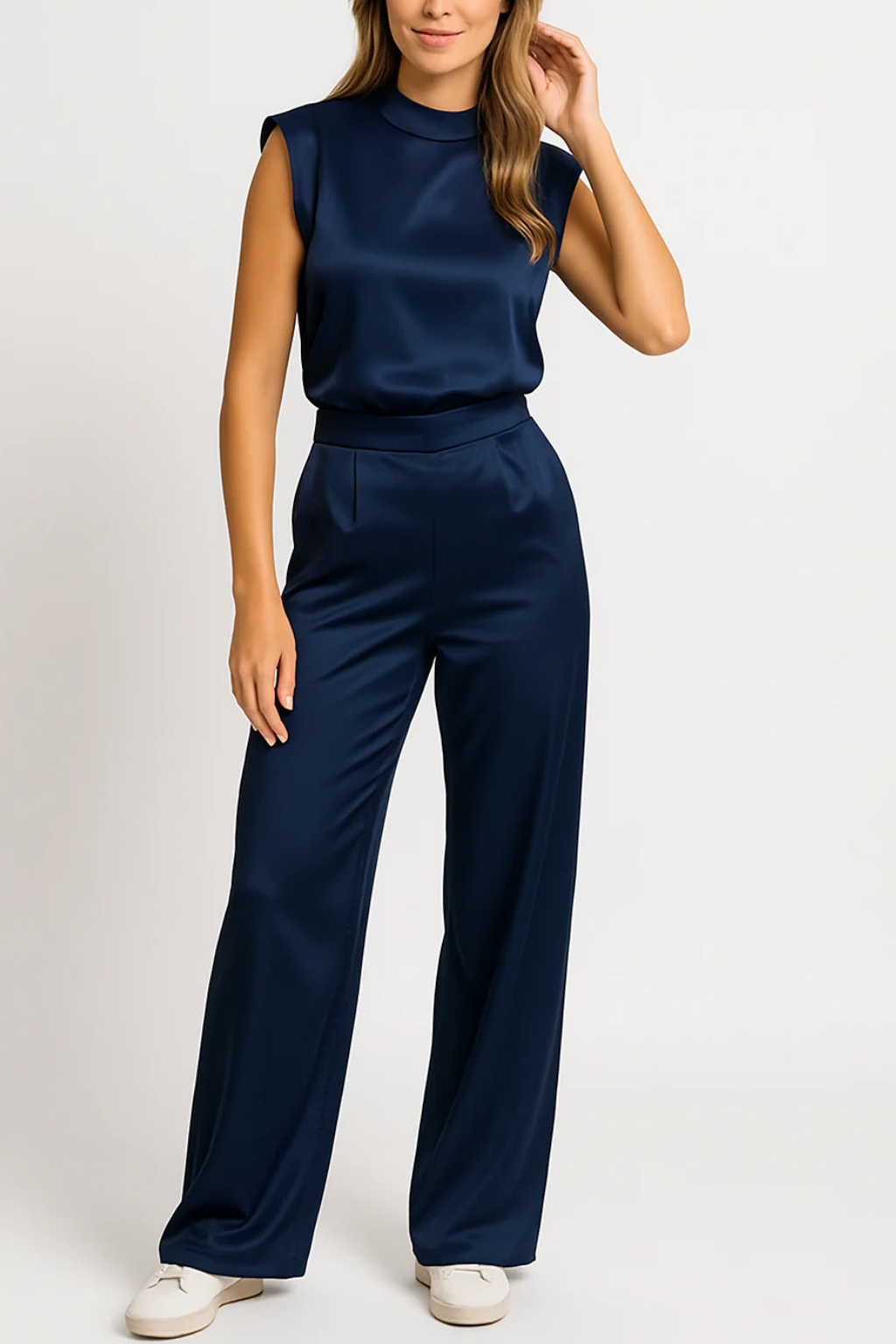 Elegant Jumpsuit | Ärmlös med Hög Hals och Breda Ben | Tidlös Design för Formella Evenemang 2
