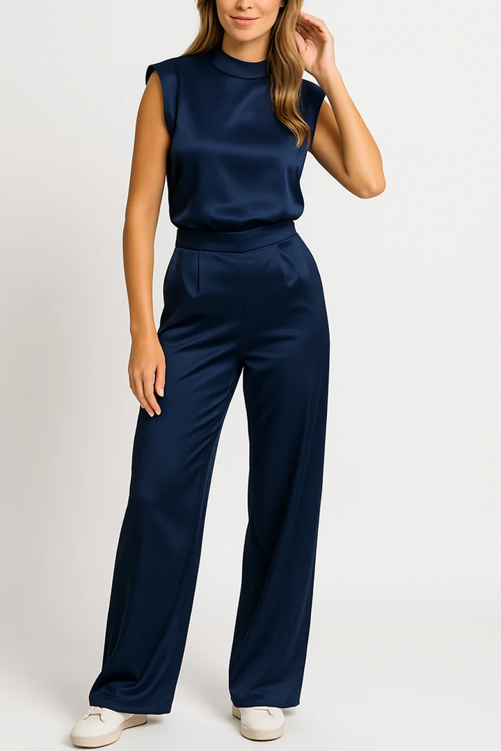 Elegant Jumpsuit | Ärmlös med Hög Hals och Breda Ben | Tidlös Design för Formella Evenemang 2
