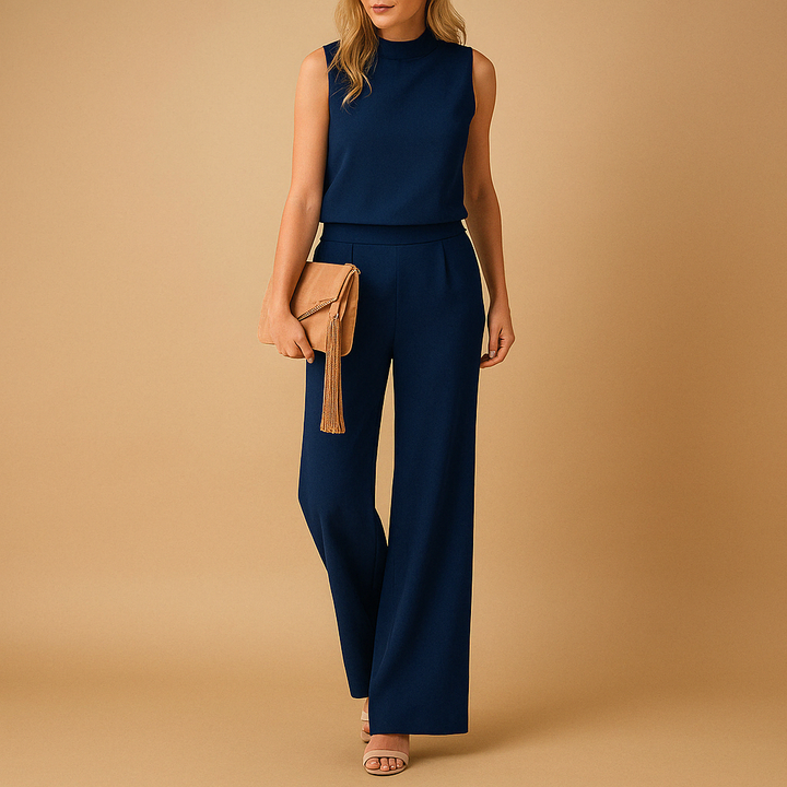 Elegant Jumpsuit | Kvinnors Rund Hals med Bred Ben Design | Mångsidig Outfit för Stiliga Tillfällen 1
