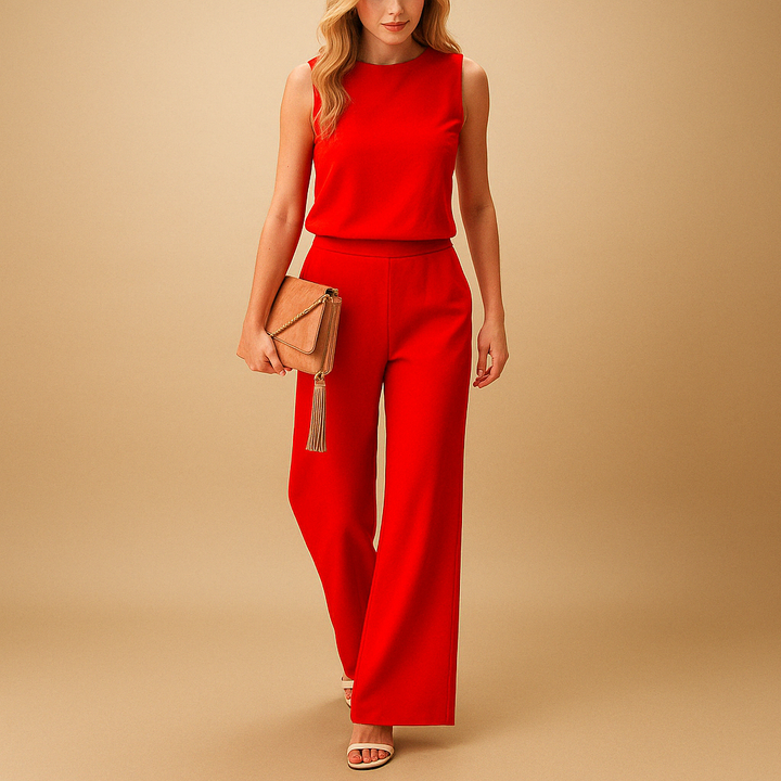 Elegant Jumpsuit | Kvinnors Rund Hals med Bred Ben Design | Mångsidig Outfit för Stiliga Tillfällen 2