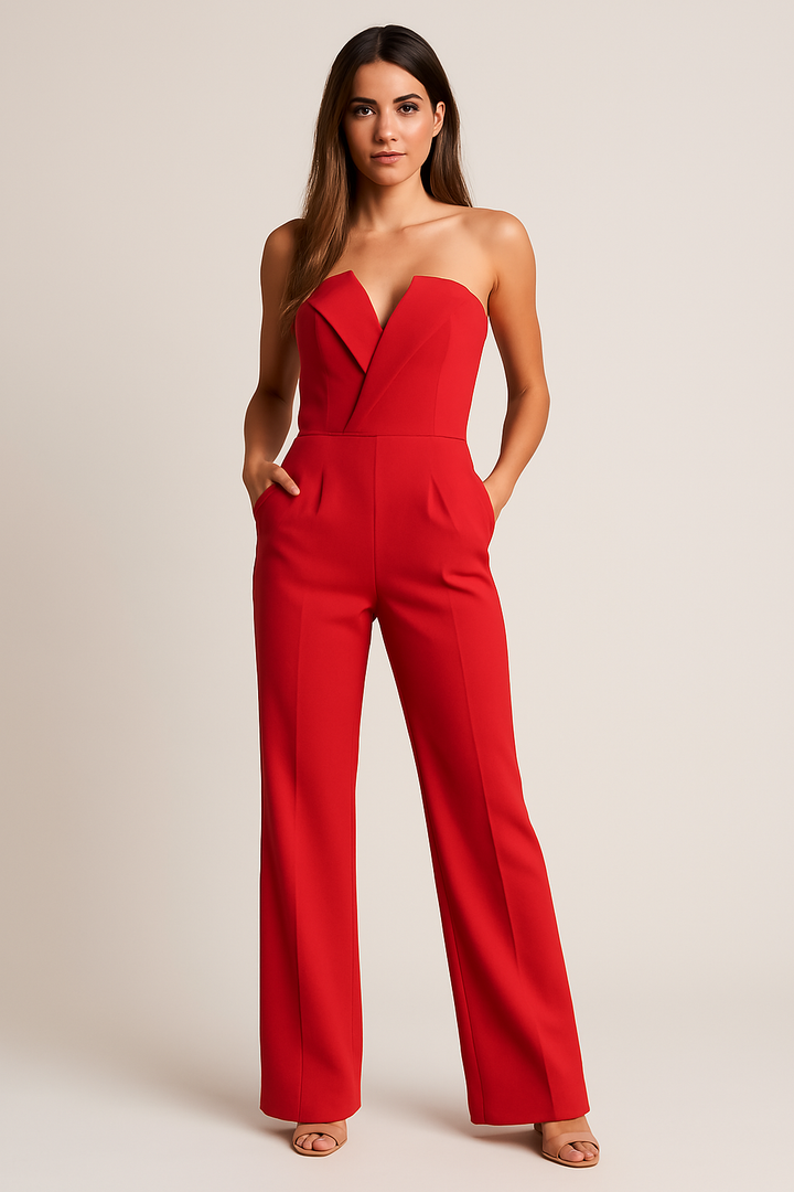 Elegant Jumpsuit | V-Ringning och Vida Ben för Stiliga Tillfällen | Mångsidig och Lättskött Design 2