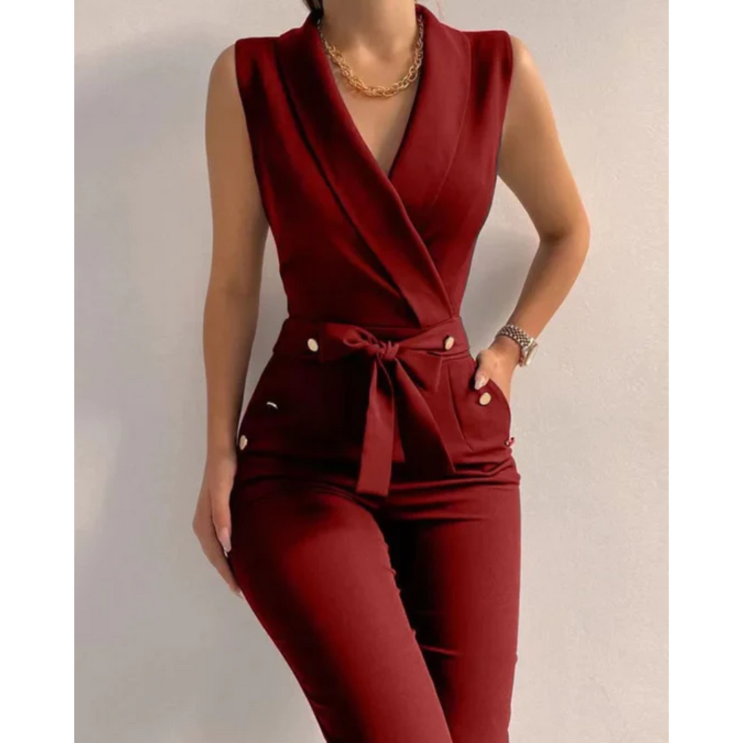 Elegant Jumpsuit med V-Ringning och Snörning i Ryggen | Ärmlös Design för Stiliga Utekvällar 1