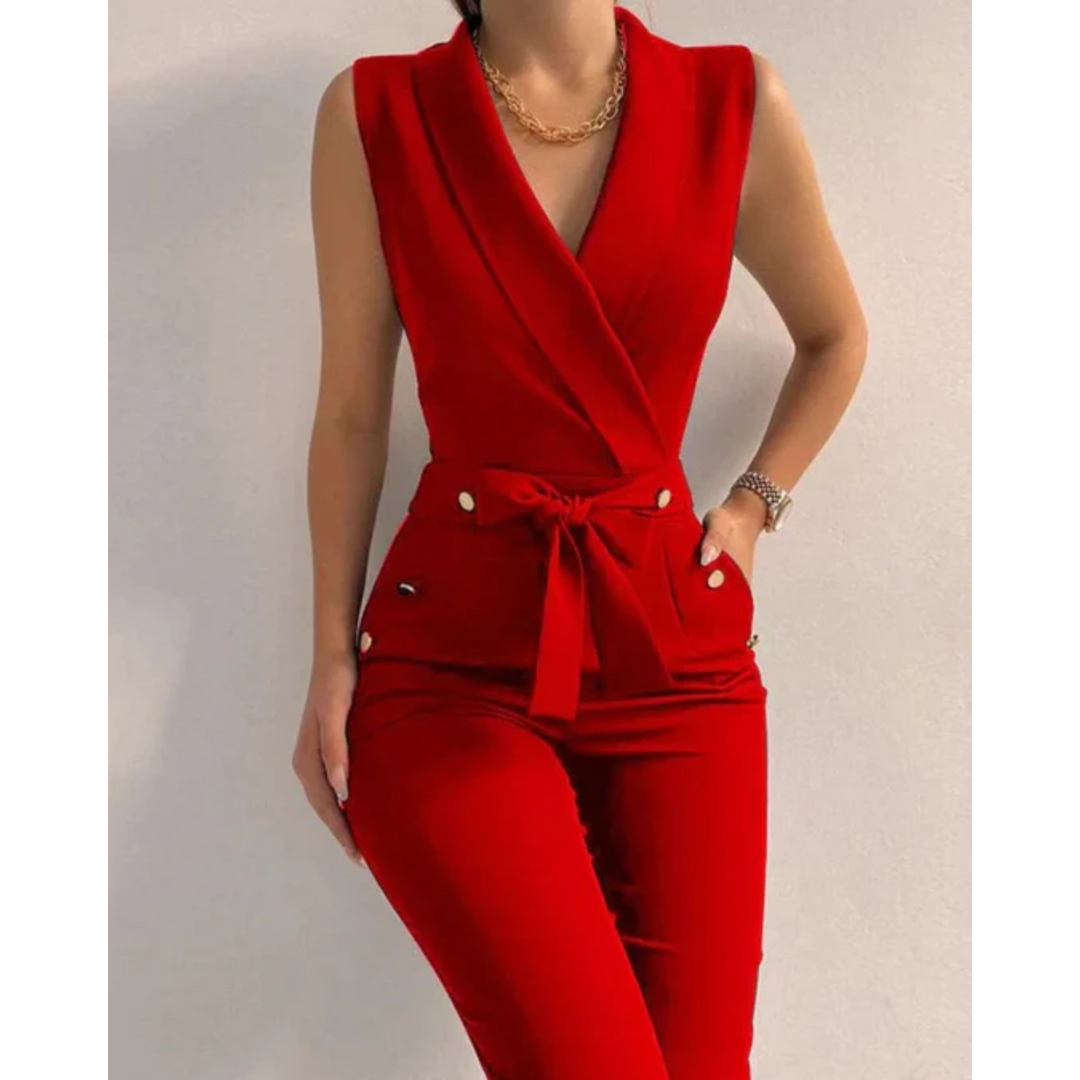 Elegant Jumpsuit med V-Ringning och Snörning i Ryggen | Ärmlös Design för Stiliga Utekvällar 2