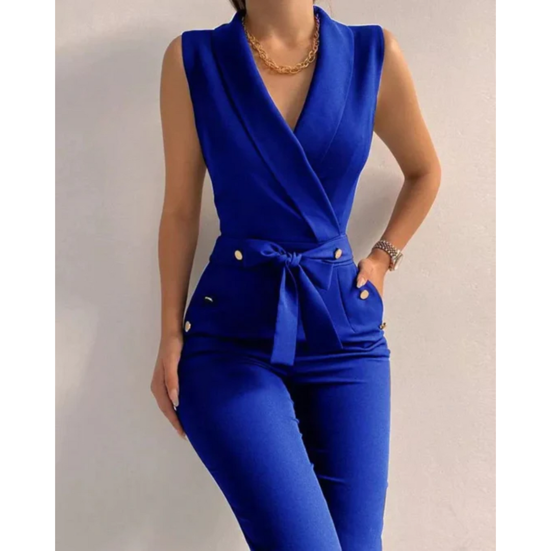 Elegant Jumpsuit med V-Ringning och Snörning i Ryggen | Ärmlös Design för Stiliga Utekvällar 3
