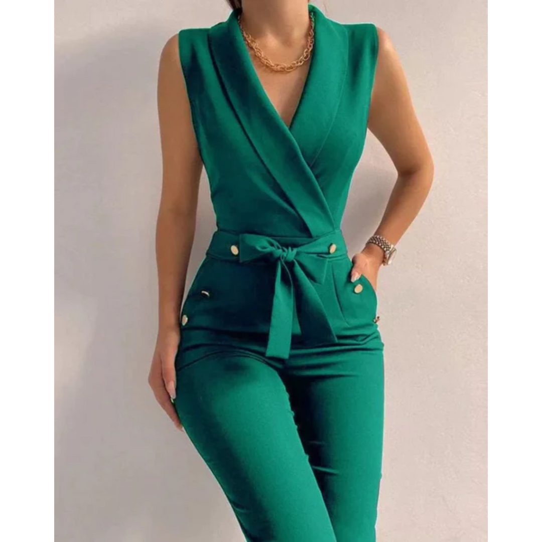 Elegant Jumpsuit med V-Ringning och Snörning i Ryggen | Ärmlös Design för Stiliga Utekvällar 4