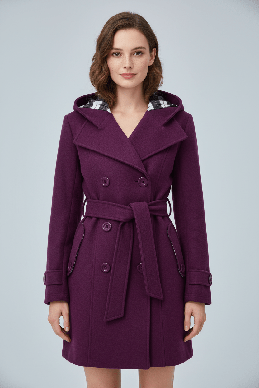 Elegant Kappa | Dubbelknäppt Huvkappa med Justerbart Bälte | Modern Design för Värme och Stil 1
