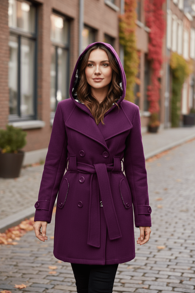 Elegant Kappa | Dubbelknäppt Huvkappa med Justerbart Bälte | Modern Design för Värme och Stil 6