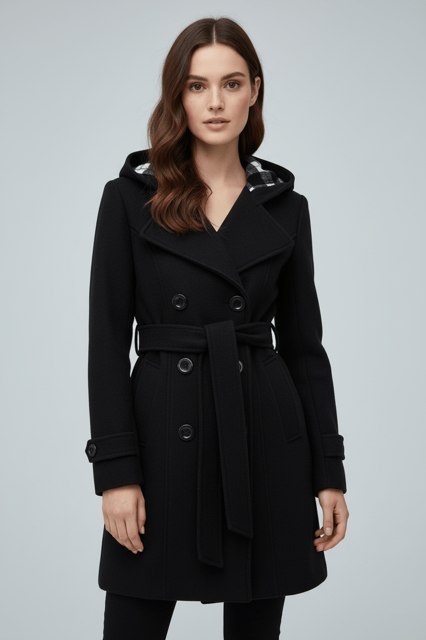 Elegant Kappa | Dubbelknäppt Huvkappa med Justerbart Bälte | Modern Design för Värme och Stil 9