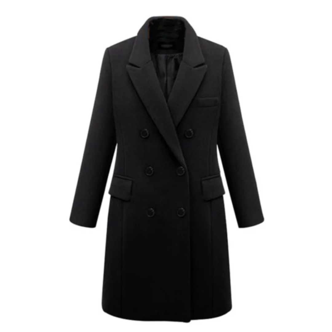 Elegant Kappa | Dubbelknäppt Lång Kappa med Skräddarsydda Slag | Perfekt för Formella Tillfällen 0