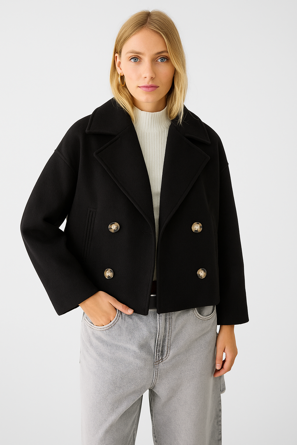 Elegant Kappa | Kort Kappa för Kvinnor med Bred Slag och Tvåradig Knapp | Perfekt för Vardags och Kvällsbruk 8