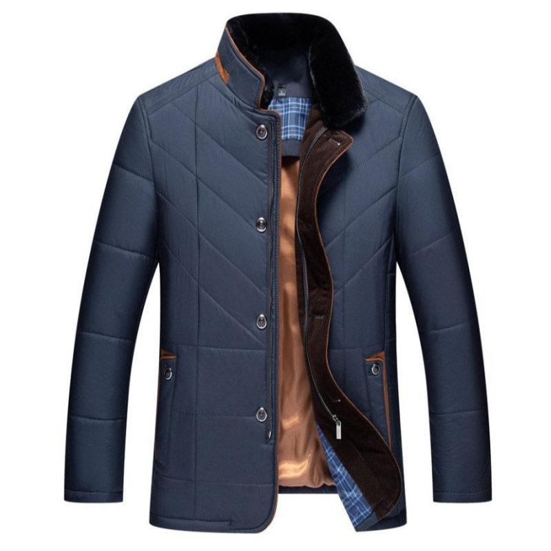 Elegant Kappa | Kviltad Herrkappa med Hög Ståkrage och Dubbelstängning | Slim Fit för Värme och Stil 2