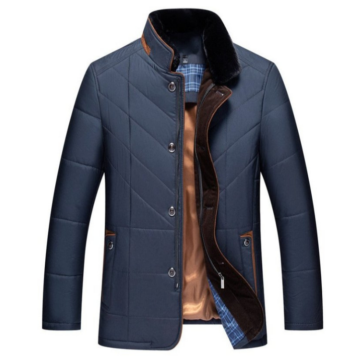Elegant Kappa | Kviltad Herrkappa med Hög Ståkrage och Dubbelstängning | Slim Fit för Värme och Stil 2