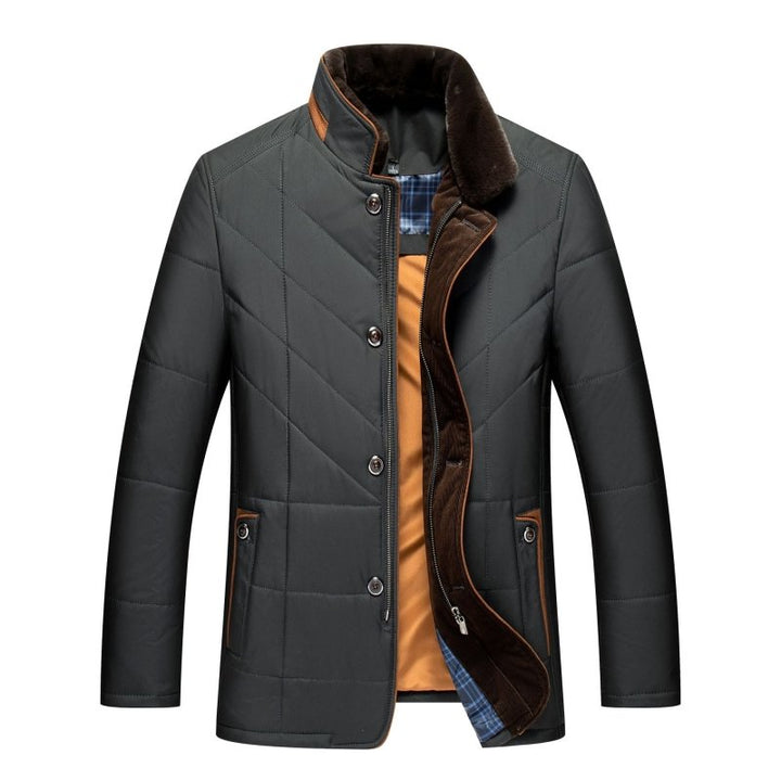 Elegant Kappa | Kviltad Herrkappa med Hög Ståkrage och Dubbelstängning | Slim Fit för Värme och Stil 3