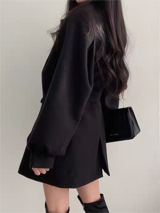 Elegant Kappa | Puffärm Bältad Kappa för Kvinnor med Sidofickor | Chic Kort Längd för Stil och Komfort 7