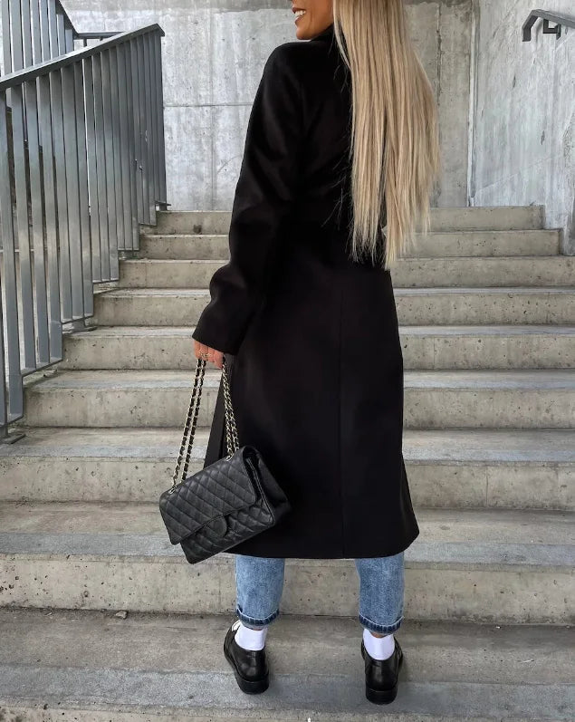 Elegant Kappa för Kvinnor | Lång Dubbelknäppt Design med Midjebälte | Perfekt för Vinterstil och Komfort 1