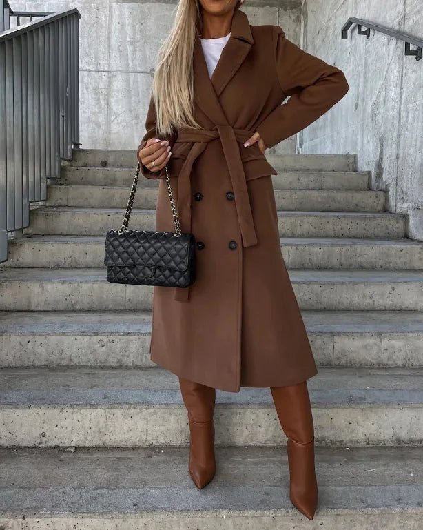 Elegant Kappa för Kvinnor | Lång Dubbelknäppt Design med Midjebälte | Perfekt för Vinterstil och Komfort 3