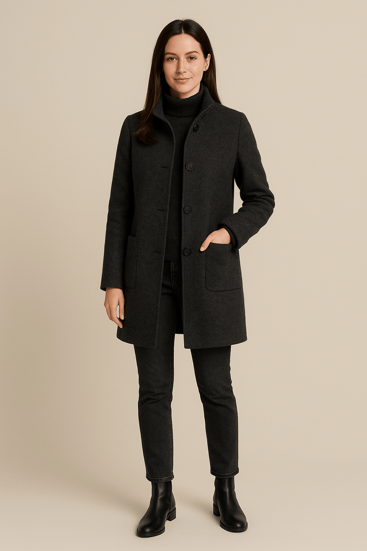 Elegant Kappa för Kvinnor med Hög Ståkrage och Varm Tygblandning för Stil och Komfort 0