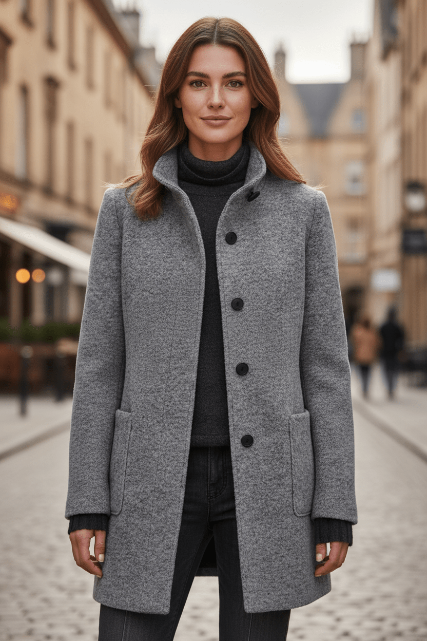 Elegant Kappa för Kvinnor med Ståkrage och Skräddarsydd Passform | Lång Ullblandning för Vardags och Fest 7