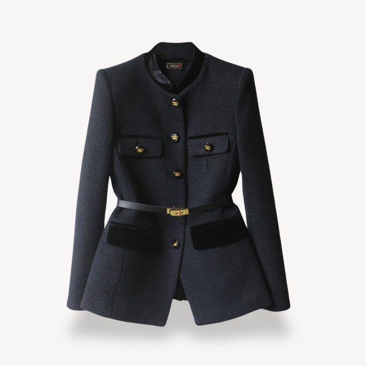 Elegant Kavaj Dam | Skräddarsydd Blazer med Sammetsdetalj för Stil och Komfort 0