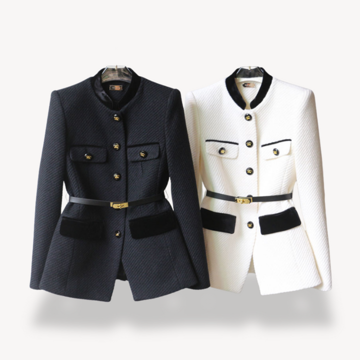 Elegant Kavaj Dam | Skräddarsydd Blazer med Sammetsdetalj för Stil och Komfort 1