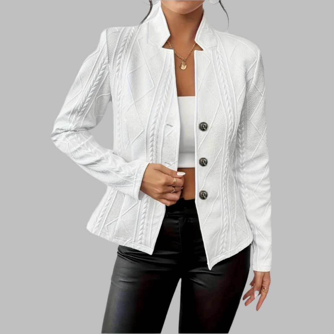 Elegant Kavaj Dam | Texturerad Blazer med Geometriska Detaljer | Skräddarsydd Passform för Professionella Tillfällen 0