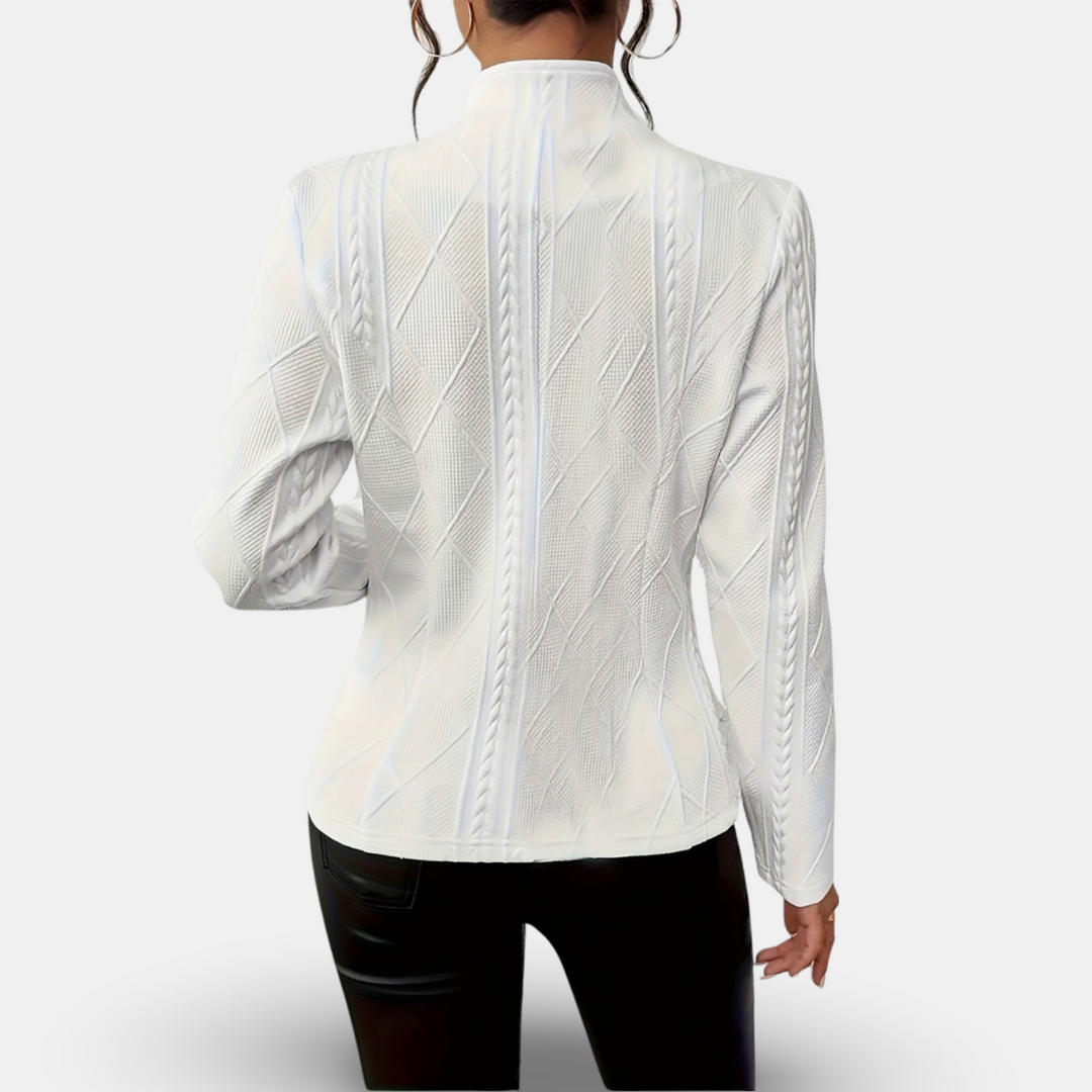 Elegant Kavaj Dam | Texturerad Blazer med Geometriska Detaljer | Skräddarsydd Passform för Professionella Tillfällen 1