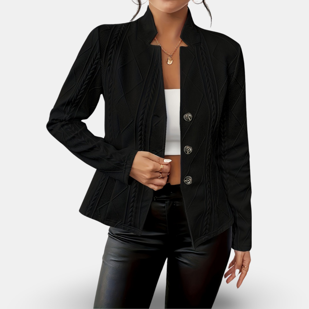 Elegant Kavaj Dam | Texturerad Blazer med Geometriska Detaljer | Skräddarsydd Passform för Professionella Tillfällen 2