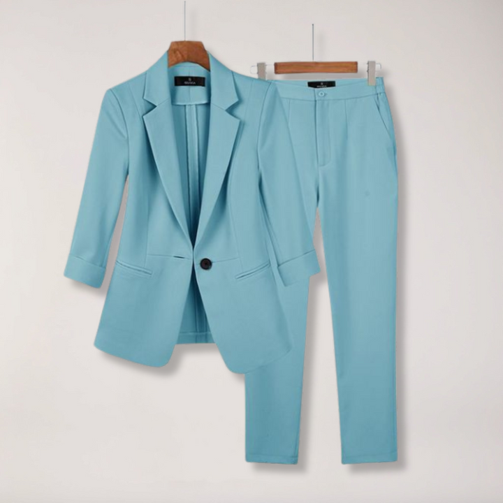 Elegant Kavaj & Byxor Set för Kvinnor med Skräddarsydd Design | Mångsidig Outfit för Kontor och Formella Tillfällen 1