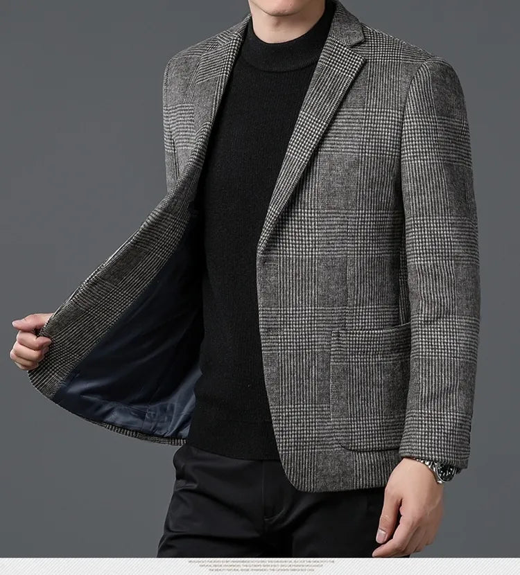 Elegant Kavaj | Glen Check Blazer med Tvåknappslås &amp; Patchfickor | Stilren Design för Alla Tillfällen 0