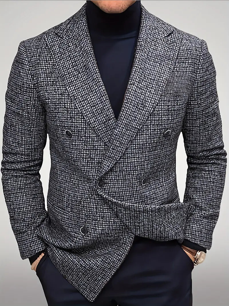 Elegant Kavaj | Rutig Dubbelknäppt Kavaj för Män med Slim Fit | Perfekt för Affärer och Sociala Tillfällen 0