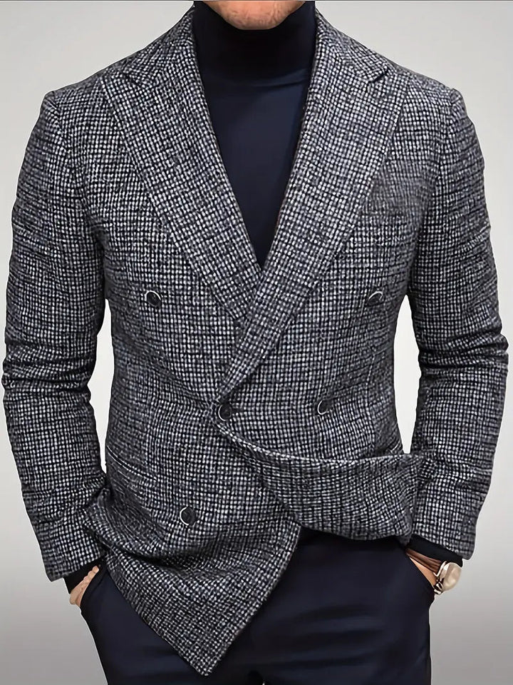 Elegant Kavaj | Rutig Dubbelknäppt Kavaj för Män med Slim Fit | Perfekt för Affärer och Sociala Tillfällen 0